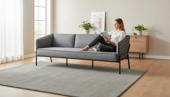 Liedergaustull 3-Sëtzer Gro Sofa Modern Dräisëtzeg Textil Edelstahl Lieder