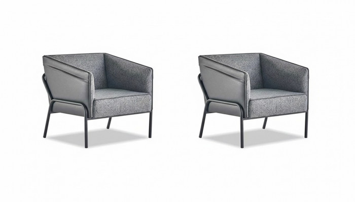Fauteuil Set Sitzgezei Leder Textil Inox Modern 1-Plaz Griis Holz
