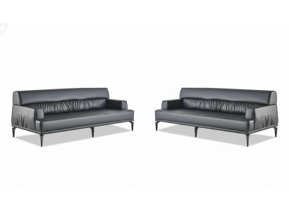 Canapéë Lieder Canapé-Set Schwaarz 3-Sëtzer Dräisëtzege Liederkanapéë Couche Modern