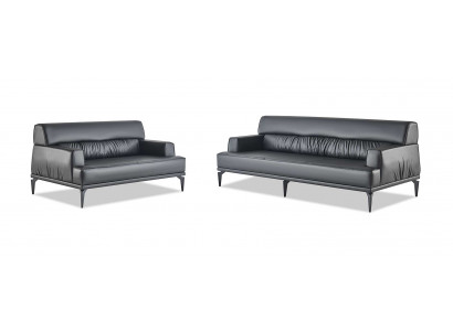 Sofa-Set Modern 3-Sëtz 2-Sëtz Schwaarz Sofasen Lieder Edelstol Holz