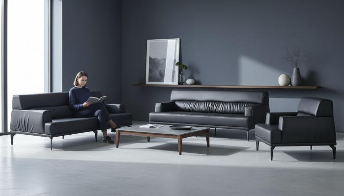 Sofagarnituren Sofa-Set Lieder 3-Sëtzer Fotell Schwaarz Lieder-Sofaen Modern