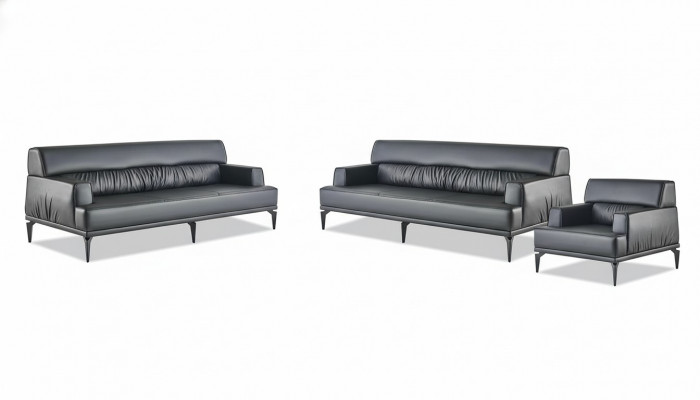 Sofagarnituren Sofa-Set Lieder 3-Sëtzer Fotell Schwaarz Lieder-Sofaen Modern