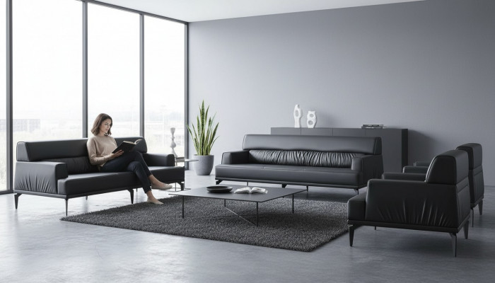 Sëtzkombinatioun Couch Polster Miwwelen Büroariichtung Sëtzer Schwaarz Sofa-Set 4stéck.