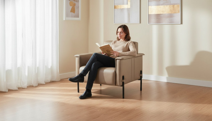 Lehnsessel Beige Edelstol Still modern Lieder Holz 1-Sëtz Weich
