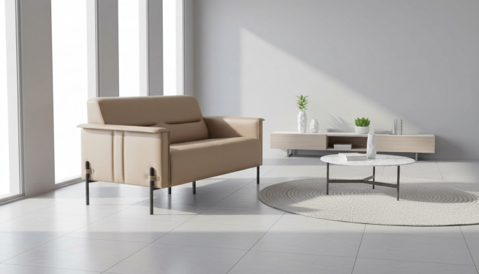 Beige Canapé 2-Plaz Sofa Modern Ledersofa Sitzmöbel Zweesëtzeg Lieder