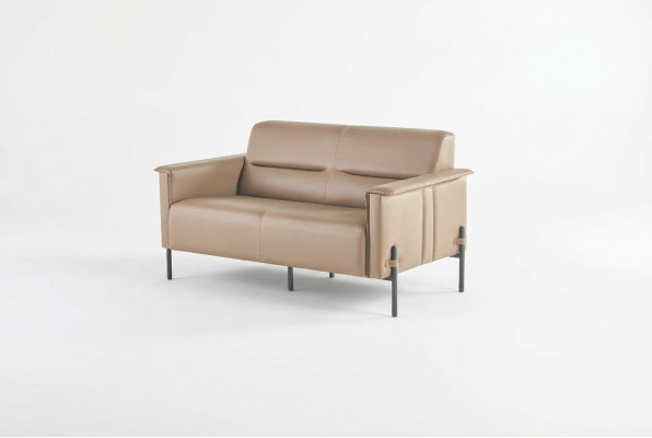 Beige Canapé 2-Plaz Sofa Modern Ledersofa Sitzmöbel Zweesëtzeg Lieder