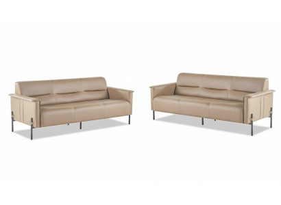 Lädersofas 3-Sëtzer Edelstol Beige Modern Edelstol Couch Lieder Holz