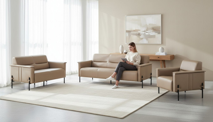 Sëtzmiwwel Beige Sofagarnitur Set 3-Sëtzer 2-Sëtzer Fotell Lieder Modern