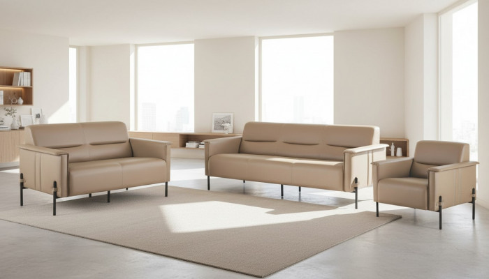 Sëtzmiwwel Beige Sofagarnitur Set 3-Sëtzer 2-Sëtzer Fotell Lieder Modern