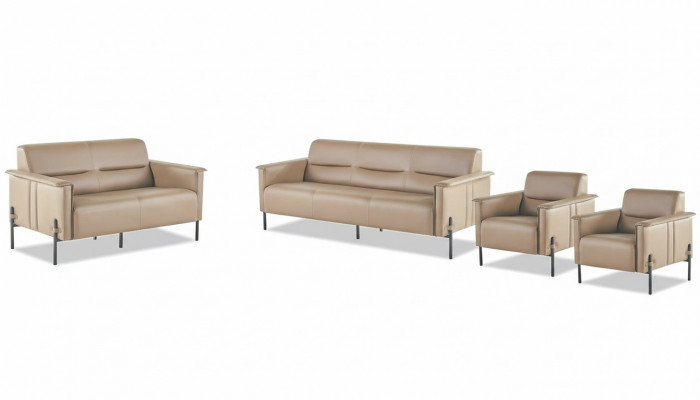 Komplett Modern Sofa-Set 3-Sëtzer 2-Sëtzer Fauteuil Beige Ledersofa Holz