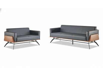 Sofa-Set Schwaarz Braun Ledersofaen Sëtzmiwwel 3-Sëtzer 2-Sëtzer Canapéën