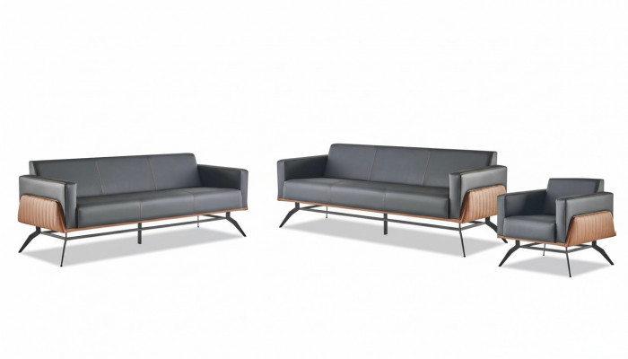 Canapé-Set Sëtzstill Schwaarz Braun 3-Sëtzer Fotel Lieder-Canapéen Edelstahl Holz