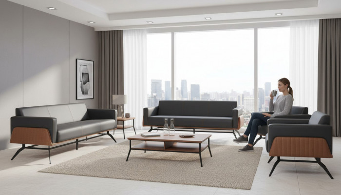 Modern Ledercouch-Set 3-Sëtzer Fotell Schwarz Braun Couch-Set Couch Lieder