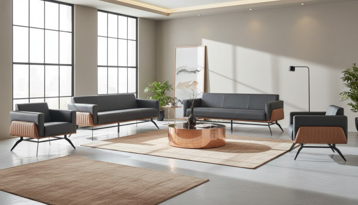 Modern Ledercouch-Set 3-Sëtzer Fotell Schwarz Braun Couch-Set Couch Lieder