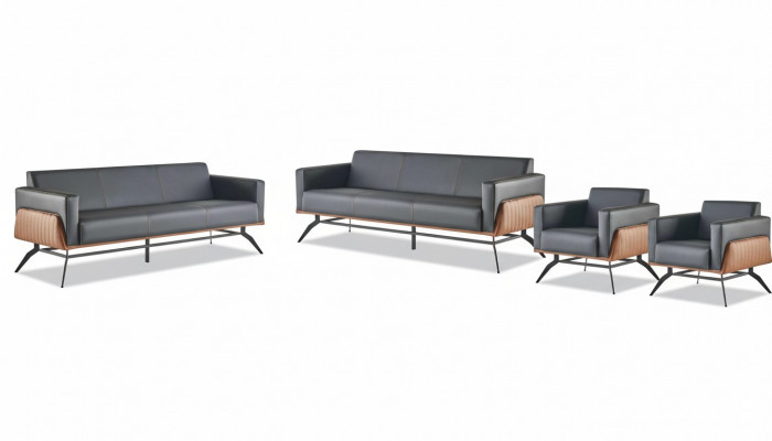 Modern Ledercouch-Set 3-Sëtzer Fotell Schwarz Braun Couch-Set Couch Lieder