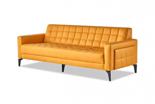Lädersofa 3-Sëtzer Sofa Chesterfield Modern Dräisëtzeg Couch Lieder Holz