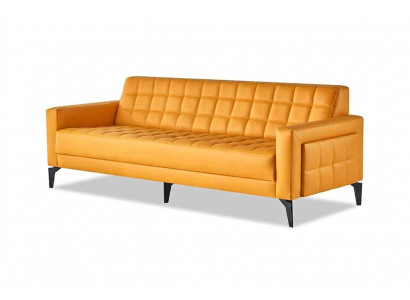 Lädersofa 3-Sëtzer Sofa Chesterfield Modern Dräisëtzeg Couch Lieder Holz