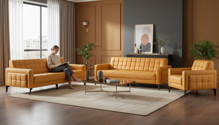 Komplett Set Sofas Modern Ledersofas 3-Sëtzer Sessel Couch Lieder Edelstol