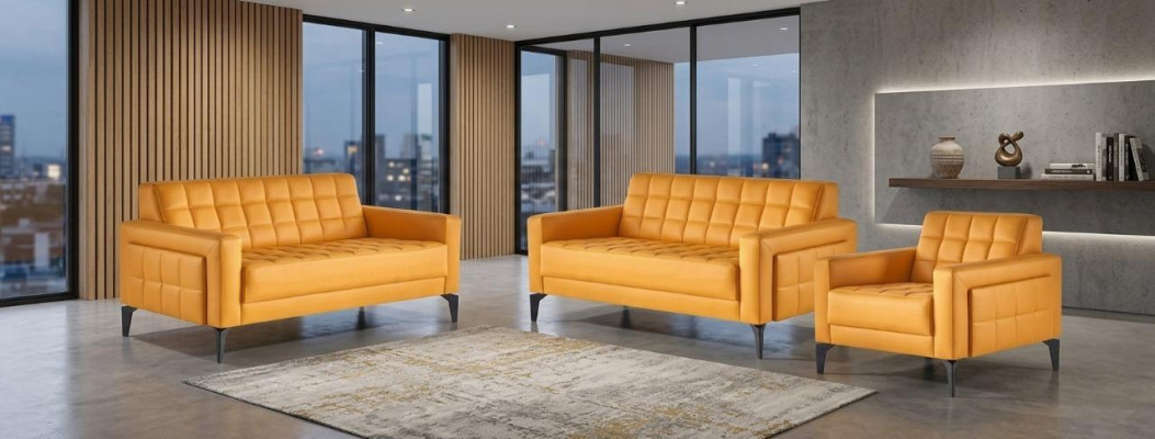 Sofagarnituren Set 2-Sëtzer Sessell Modern Giel Liederstofa Edelstol Lieder