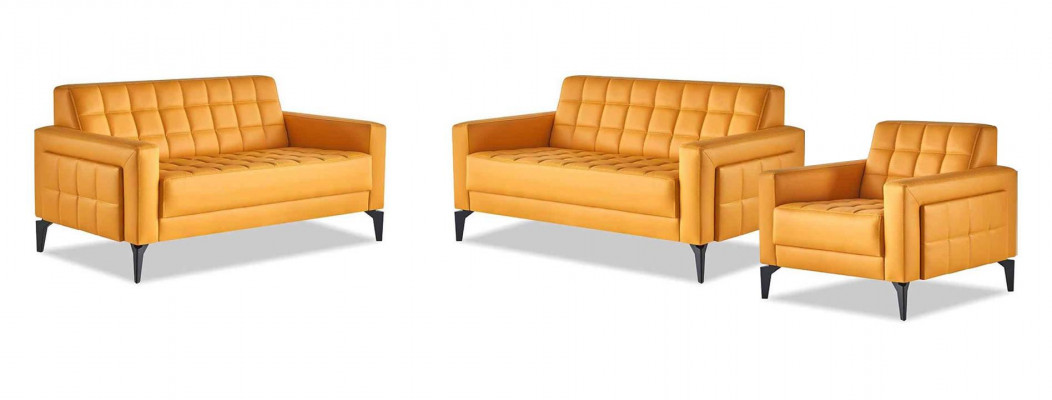 Sofagarnituren Set 2-Sëtzer Sessell Modern Giel Liederstofa Edelstol Lieder
