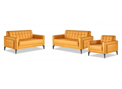 Sofagarnituren Set 2-Sëtzer Sessell Modern Giel Liederstofa Edelstol Lieder