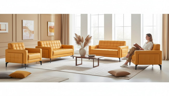 Sëtzmiwwel Chesterfield Giel 2-Sëtz Still Lieder Sofas Modern Edelstol