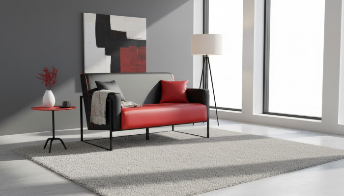 Sofa Rout Schwaarz Lieder-Sofa 2-Sëtzer Edelstol Villfälteg Modern Zweisëtzer