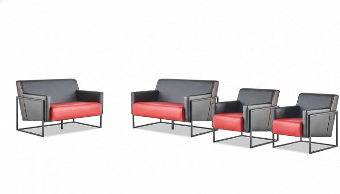 Sofagarniture Set Schwaarz Rout Canapéë 2-Sëtzer Fotell Lieffotell Lieder