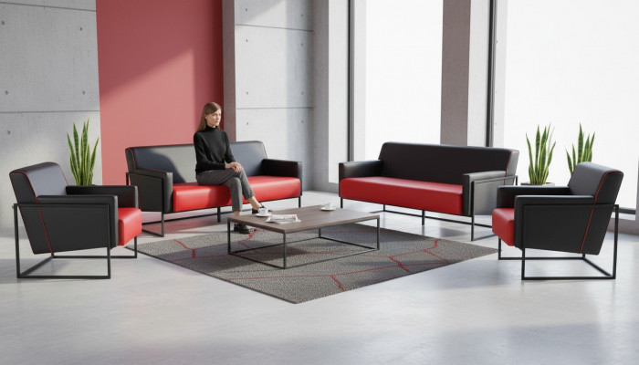 Canapé-Set 3-Sëtz Fauteuil Schwarz Rout Liedercanapéën Lieder Edelstol Holz