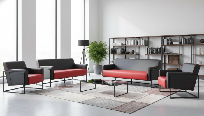 Canapé-Set 3-Sëtz Fauteuil Schwarz Rout Liedercanapéën Lieder Edelstol Holz