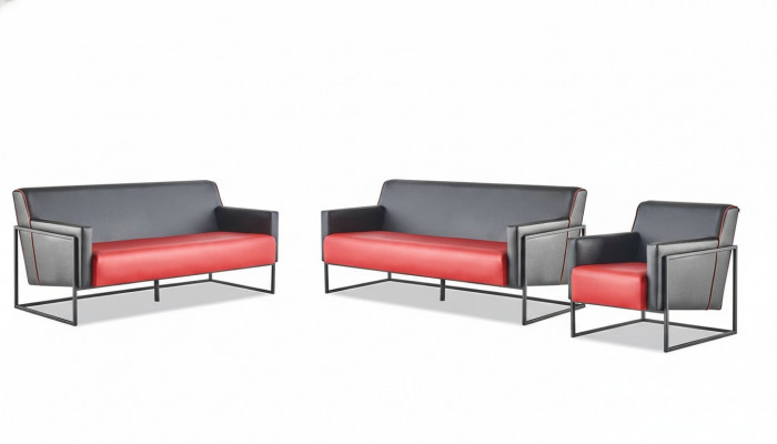 Canapé-Set 3-Sëtz Fauteuil Schwarz Rout Liedercanapéën Lieder Edelstol Holz