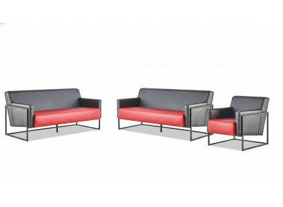 Canapé-Set 3-Sëtz Fauteuil Schwarz Rout Liedercanapéën Lieder Edelstol Holz