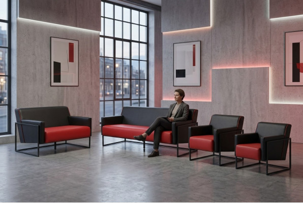 Komplett-Set 3-Sëtzer Sesselschwaarz Rout Sofa-Set Lieder Edelstol Holz