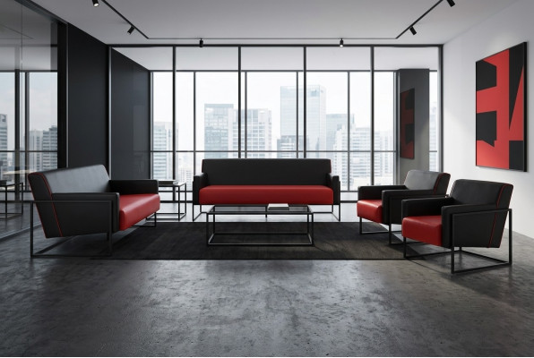 Komplett-Set 3-Sëtzer Sesselschwaarz Rout Sofa-Set Lieder Edelstol Holz