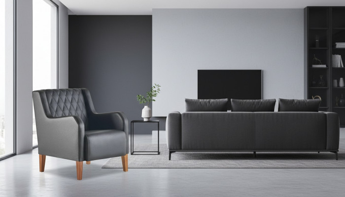 Schwaarze Lehnstull Sessel Lieder Holz Modern 1-Plaz Weich Sëtzmöbel