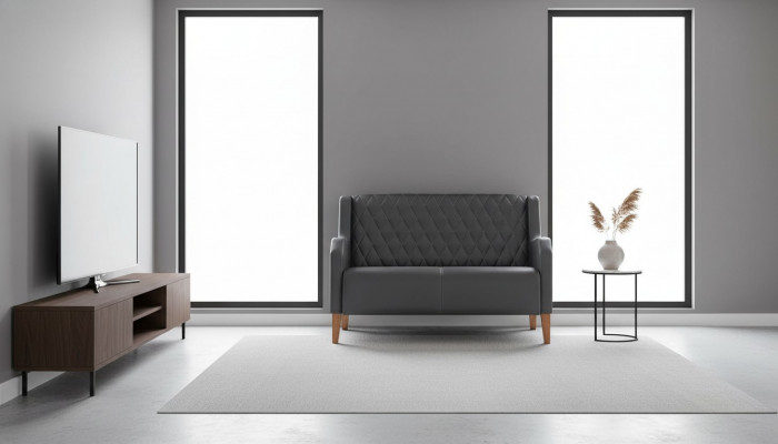 Canapé schwaarz 2-Sëtzer Couch Lieder Modern Zweisëtzeg Liederkanapé Holz Mëll