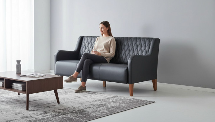 Liederdivan Sofa 3-Sëtzer Schwaarz Sëtzmiwwel Modern Lieder Holz Dräisëtzeg
