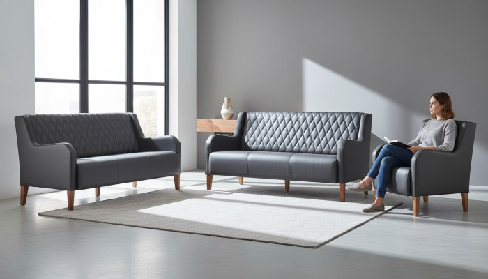 Sofagarnitur-Set 3-Sëtzer Fotell Schwaarz Lieder Modern Holz Canapeen