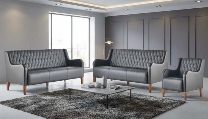 Sofagarnitur-Set 3-Sëtzer Fotell Schwaarz Lieder Modern Holz Canapeen
