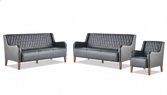 Sofagarnitur-Set 3-Sëtzer Fotell Schwaarz Lieder Modern Holz Canapeen