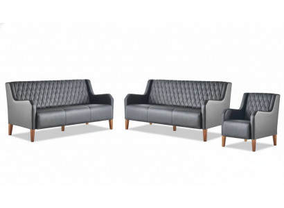 Sofagarnitur-Set 3-Sëtzer Fotell Schwaarz Lieder Modern Holz Canapeen
