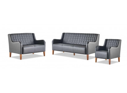 Komplett-Set 3-Sëtzer 2-Sëtzer Fauschtull Schwaarz Sofa-Set Modern Sofen