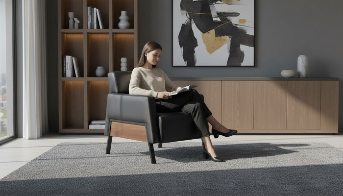 Schwaarze moderne Fauteuil 1-Sëtzer Büro Wunnzëmmer Lederfauteuil Méihell.