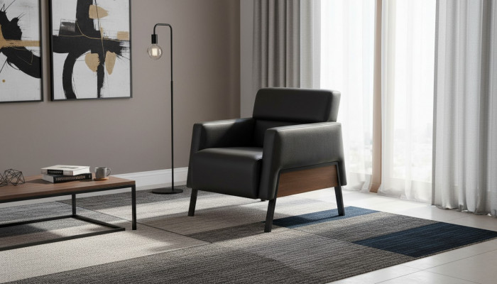 Schwaarze moderne Fauteuil 1-Sëtzer Büro Wunnzëmmer Lederfauteuil Méihell.