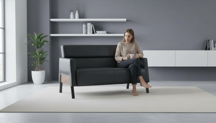 Schwaarze Sofa 2-Sëtzer Lieder-Sofa Modern Canapé Lieder Edelstol Zweesëtzeg