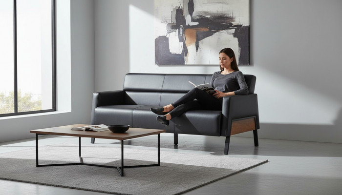 Lieder Sofa Schwaz 3-Sëtzer Dräisëtzeg Lieder Modern Holz Edelstol
