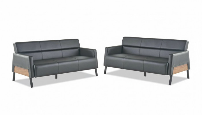 Liederstull Sofa-Set 3-Sëtzer Schwaarz Modern Lieder Edelstahl Couch Holz