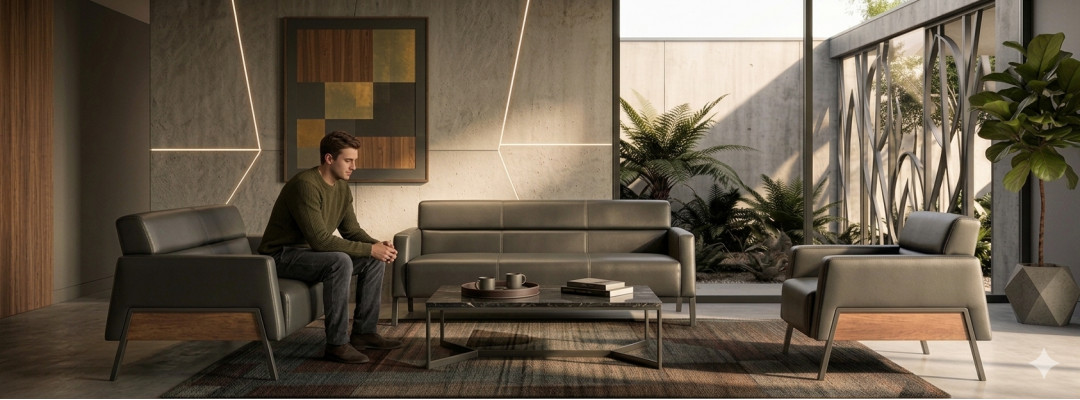 Lieder-Sofas-Set Schwaarz Lieder Modern 3-Sëtzer 2-Sëtzer Fauteuil Sëtzmiwwel