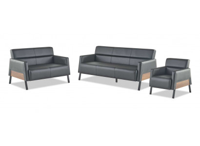 Lieder-Sofas-Set Schwaarz Lieder Modern 3-Sëtzer 2-Sëtzer Fauteuil Sëtzmiwwel