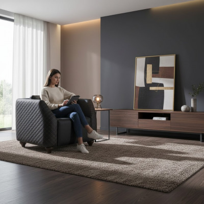Schwaarze Fauteuil modernen Polstersëtz Liederkëscht 1-Sëtz Holz